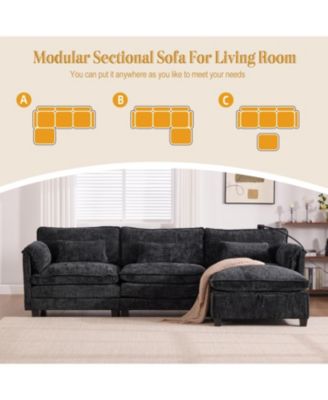  Oversized Sectional Sofa Cloud Couch w/ Ottoman, USB & Phone Holder