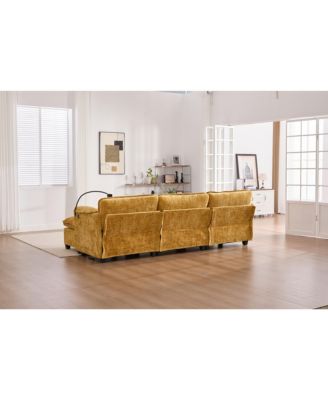 Oversized Sectional Sofa Cloud Couch w/ Ottoman, USB & Phone Holder