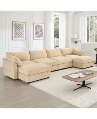 Streamdale U Shape Sectional Sofa with Ottomans & Storage - Chenille Wheat