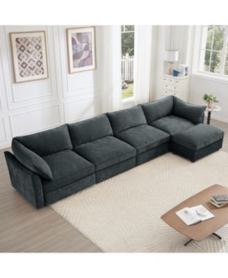 L-Shaped 4-Seat Sectional Sofa with Ottoman