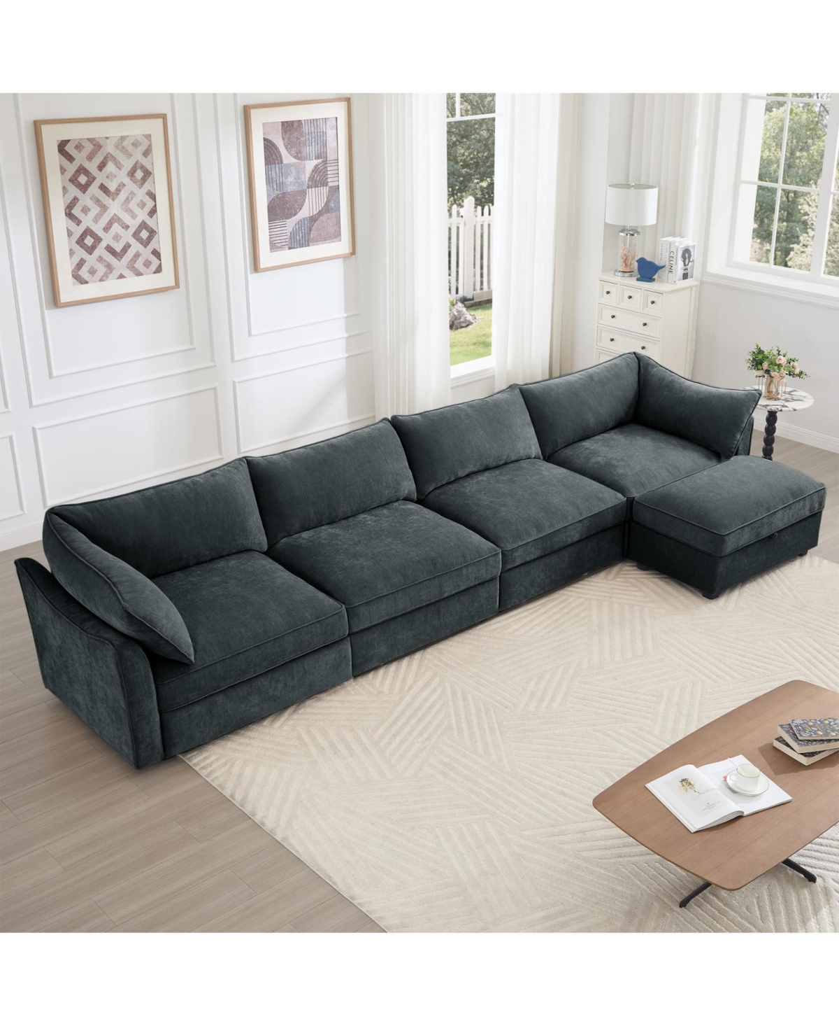 Streamdale Furniture L-Shaped 4-Seat Sectional Sofa with Ottoman