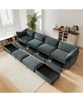  U Shape 4 Seater Sofa with Ottomans & Storage - Chenille Gary