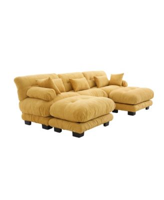 Pelletized Velvet Cloud Couch w/ 2 Ottomans & 3 Seater Sofa