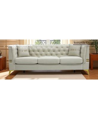 Tufted Velvet Sofa, 82" 3-Seater Couch with Gold Legs