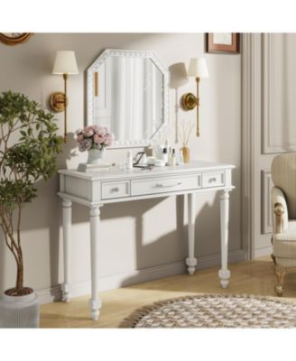 Retro Makeup Desk with Mirror & 3 Drawers