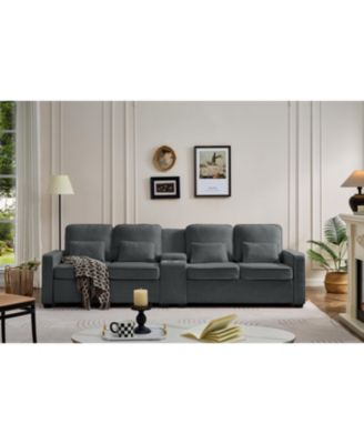 Streamdale 114" Sofa w/ Console, Cupholders, USB Ports, Pillows - Dark Gray