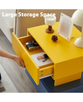 Modern Nightstand End Table - Bedroom, Living Room, Playroom - Yellow & Blue