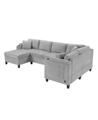Modern U-Shaped Sectional Sofa with USB & Storage, Beige