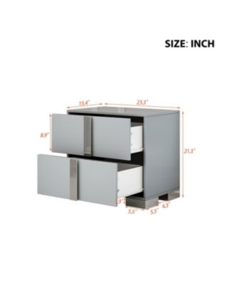  Elegant Mirrored Nightstand with 2 Drawers, Gray