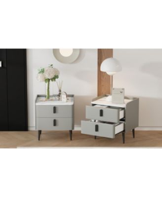 Streamdale Gray Nightstands Set of 2, Marble Top, 2 Drawers