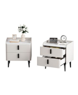 Streamdale Gray Nightstands Set of 2, Marble Top, 2 Drawers