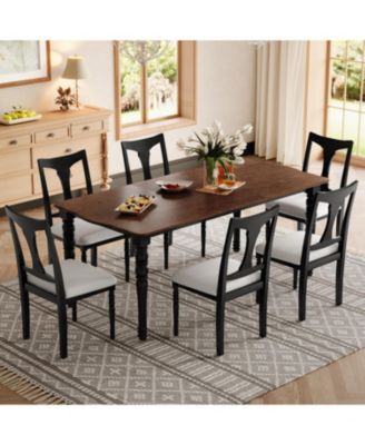 Extendable Wood Dining Table Set with 6 Upholstered Chairs