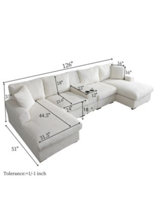 U Shaped Cloud Couch Sectional Sofa, 126" Oversized Comfy Sofa, Beige