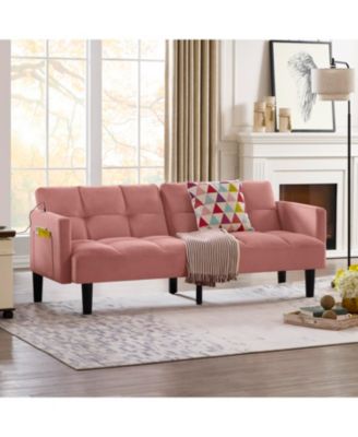  Velvet Futon Couch Convertible Folding Sofa Bed Tufted Couch for Apartment
