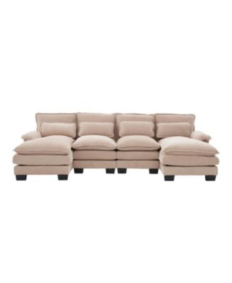 U Shaped Cloud Couch, 110" Chenille Sectional Sofa with Double Chaise
