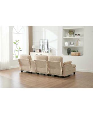  L-Shape Corduroy Sofa- 4-Seater, USB, Storage, Console & Ottoman
