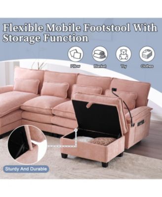 106" U-Shape Sectional Sofa Cloud Couch, Chenille, Ottoman & Pillows