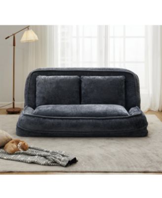 Double Dog Bed Sofa Couch, Extra Large, Adjustable, Chenille, Dark Gray