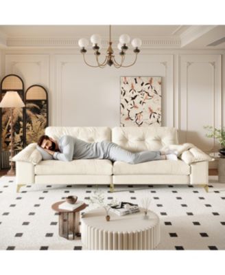 Streamdale Modern 4-Seat Cloud Sofa, Wide Arms, Tufted, Chenille, Beige