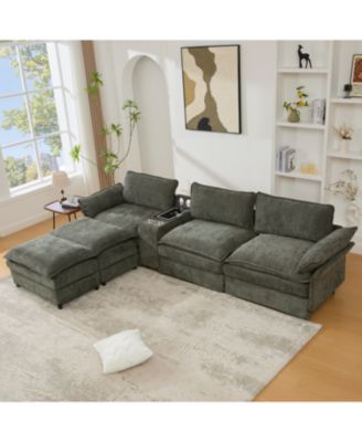 U-Shaped Sectional Sofa- Storage, Wireless Charging, Bluetooth, Green