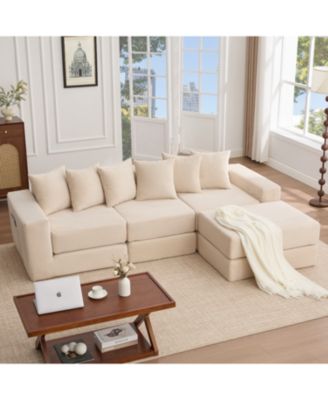 Convertible Corduroy Sectional Sofa with Pillows