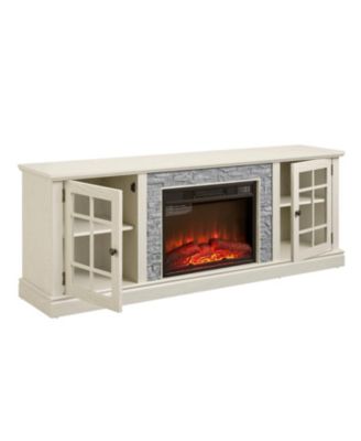  70" TV Stand with Fireplace & Storage - White
