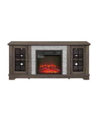 58" TV Stand with Fireplace, 2-Door Storage, Grey Media Console