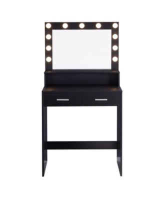 Vanity Desk with Lighted Mirror, Large Drawer & Storage - Black