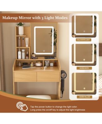 Streamdale Vanity Table with LED Mirror, Power, Hairdryer Holder & Stool - Compact Desk (Wood)