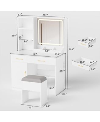 Vanity Desk with Lighted Mirror, Power Outlet & Storage