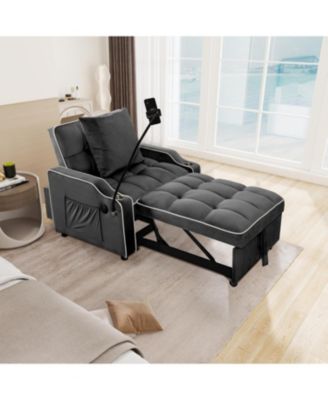 Streamdale Convertible Velvet Futon Sleeper Chair Bed w/ USB & Phone Holder (Black)