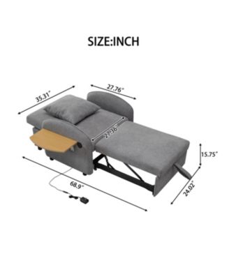 Convertible Chair Bed- 3-in-1 Pull-Out Sofa with USB & Desk
