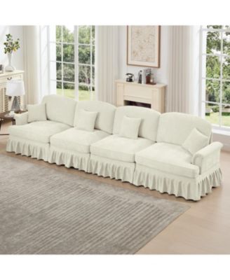 Elegant Mid-Century 4-Seater Chenille Sofa with Flared Arms