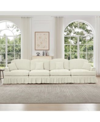 Elegant Mid-Century 4-Seater Chenille Sofa with Flared Arms