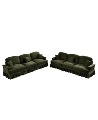 Green Chenille Sleeper Sofa with Ottomans