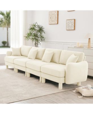 + 4-Seater + Boucle Fabric + Shell Armrests & Fabric-Wrapped Legs + Sofa
