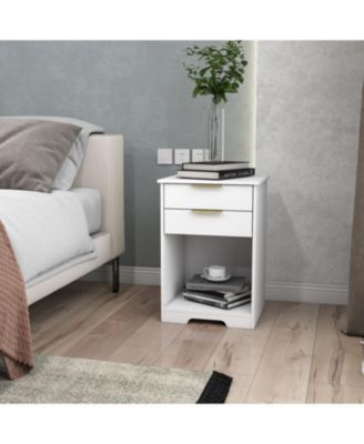 White Nightstand with 2 Drawers & Golden Handle