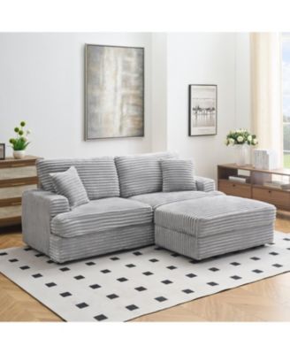 Grey Corduroy Sofa w/ Storage Leg & 4 Pillows