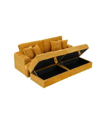  Orange Corduroy Sofa w/ Storage Legs & 4 Pillows