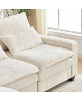 99" Cloud Sectional Sofa, Chenille L-Shape Couch with Ottoman, Beige