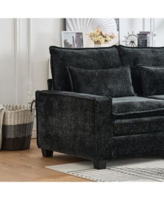  99" Cloud Sectional Sofa, Chenille L-Shape Couch with Ottoman, Black