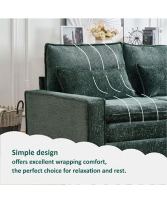 99" Cloud Sectional Sofa, Chenille L-Shape Couch with Ottoman, Green