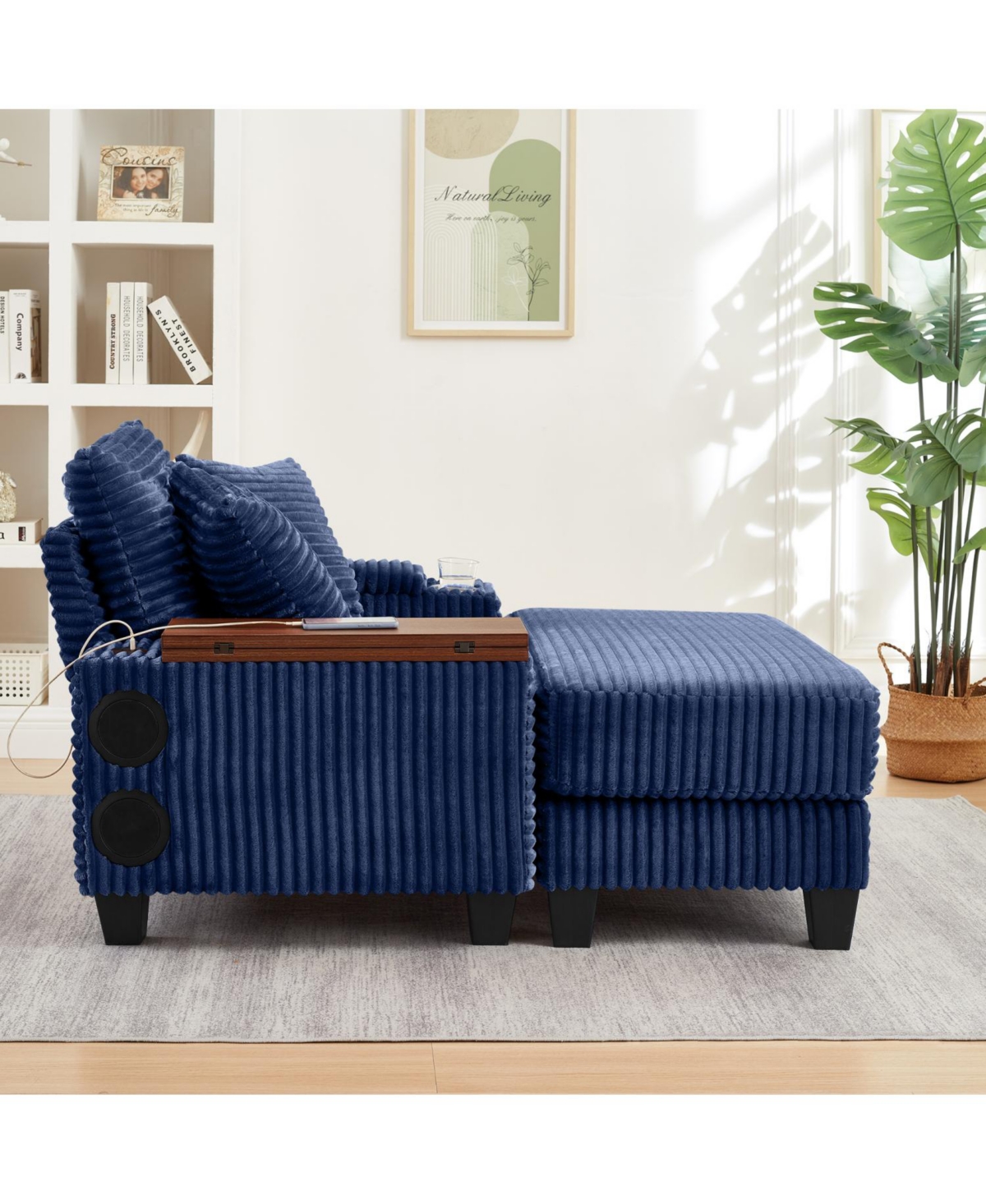 Streamdale Corduroy Sofa Bed with Ottoman, Bluetooth, Usb, Rotating Table
