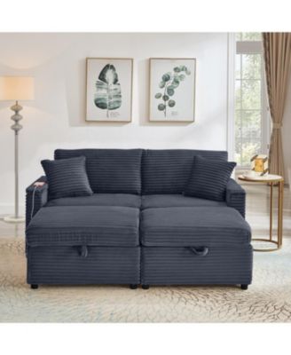 Corduroy Loveseat Sofa with Ottomans & Table