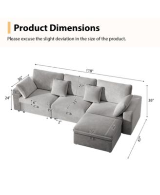 + Oversized Sectional with Ottoman + Velvet + Removable Pillows + Sofa