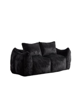Giant Black Bean Bag Couch - Fluffy Loveseat Sofa