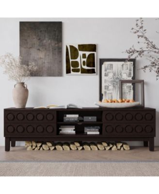 Mid-Century Media Console - 75" TV Stand, 4 Drawers, Cable Management (Dark Brown)