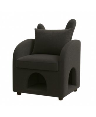Dark Gray Bunny-Ear Pet-Friendly Armchair, Scratch-Resistant, 27.4" x 25.2" x 37.4"