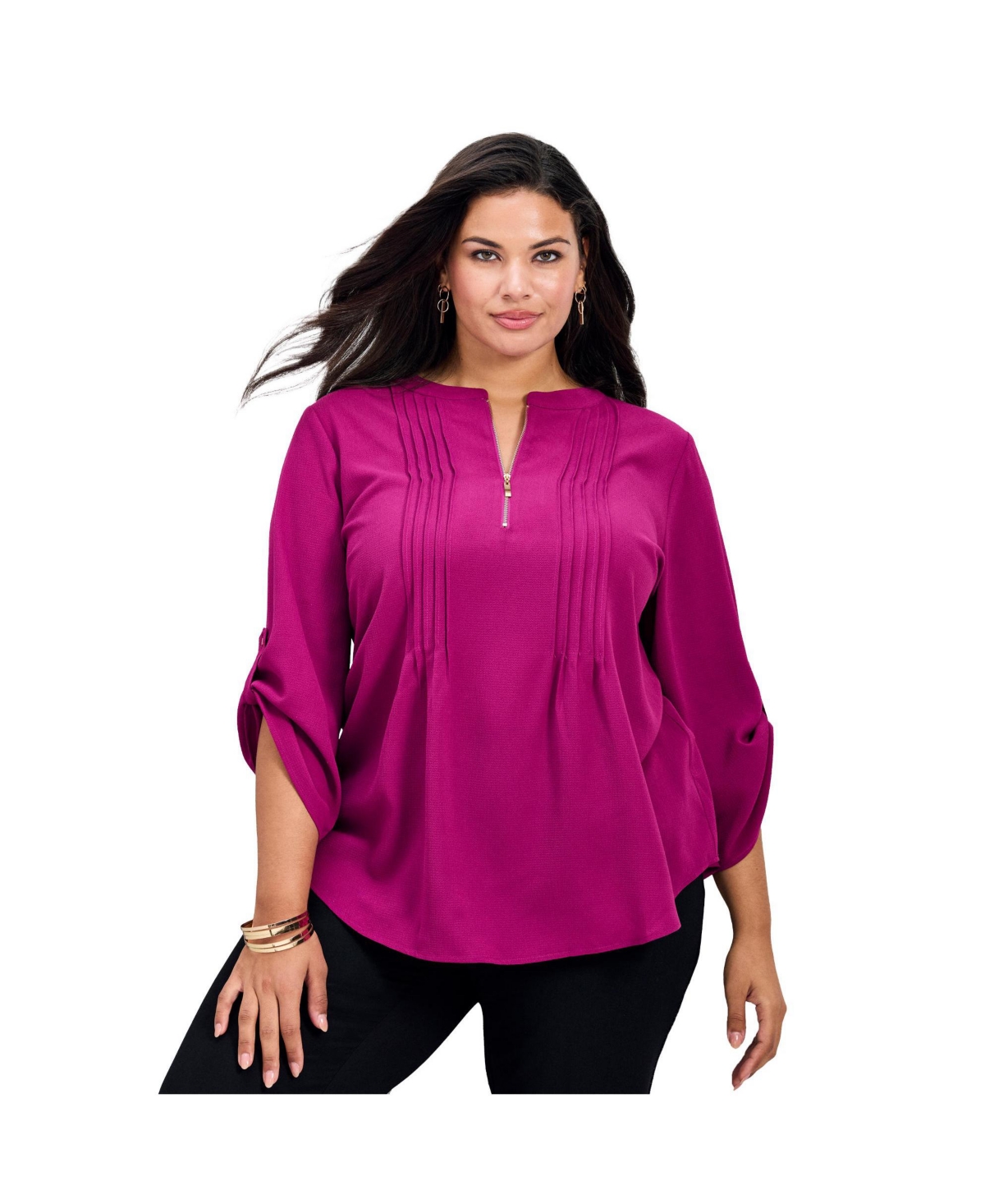 Avenue Women's Hailey Zip Front Pintuck Blouse
