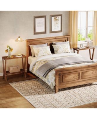 Solid Wood End Table for Living Room, 2-Tier Storage Shelves Sofa Couch Side Table with Sturdy Legs